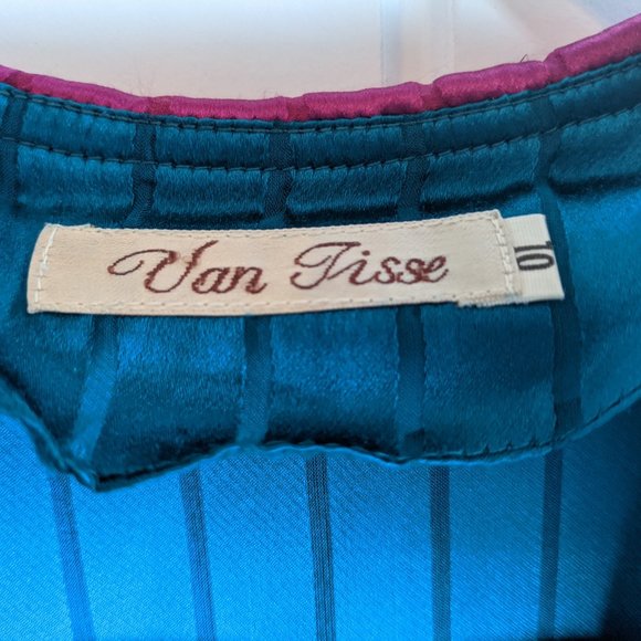 Vintage Van Tisse Teal Silk Button Down Blouse - Picture 2 of 4